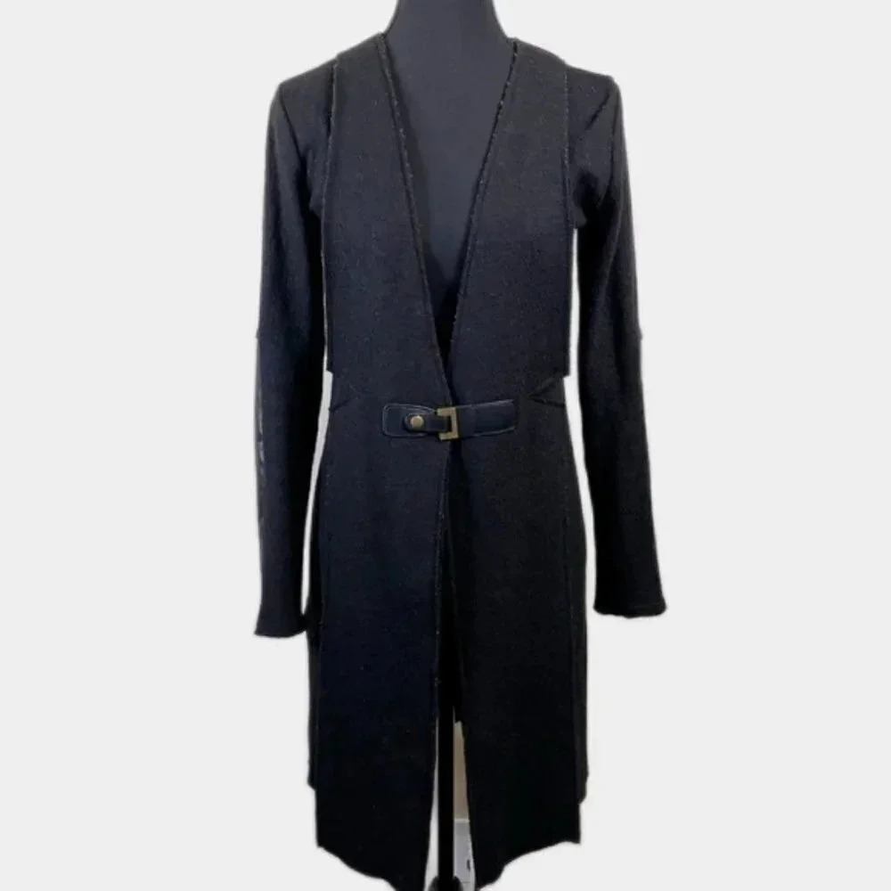 Rebecca King Long Line Cardigan Faux  Leather Sleeve